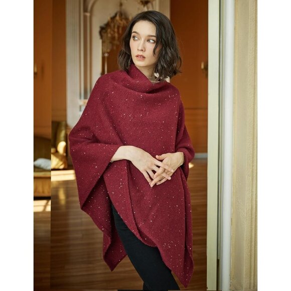 Women Wool Knitted Poncho Sweater Pile Collar Casual Work Winter - Picture 5 of 6